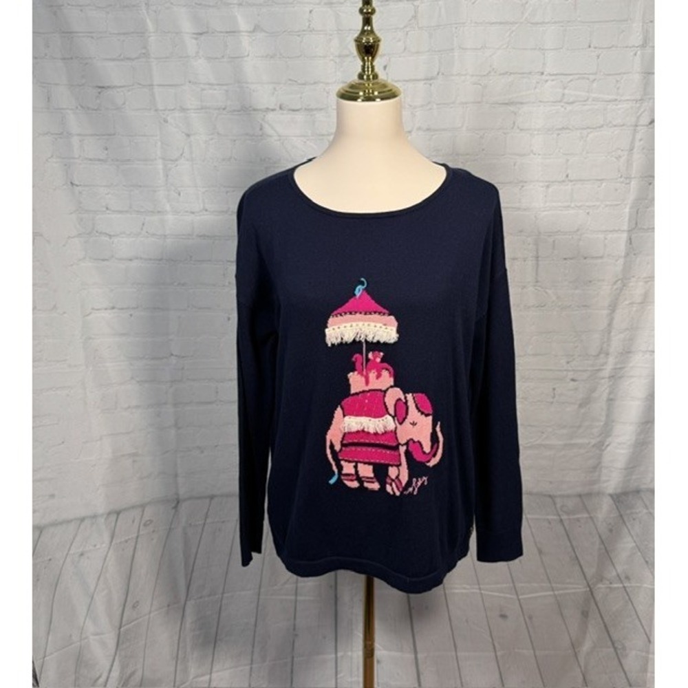 Lilly Pulitzer Caralynn Elephant Sweater Navy Pink‎ Women's Small EUC